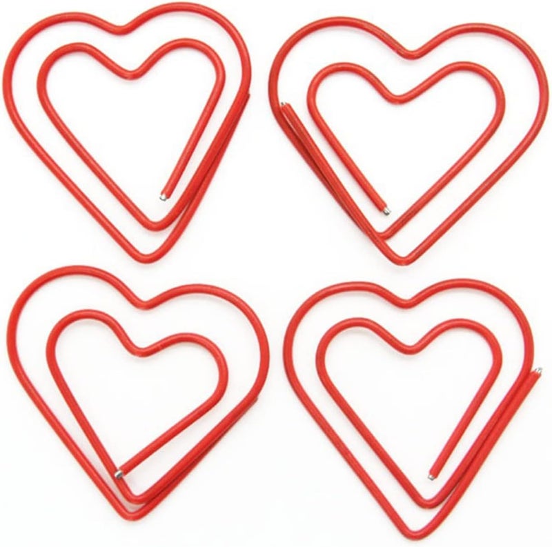COUKASO Paper Clips Cute Red Love Heart Shaped Paper Clip for Invitation Card Notebook Files Work Bookmark (50 Pcs Red Love Heart) - Image 1